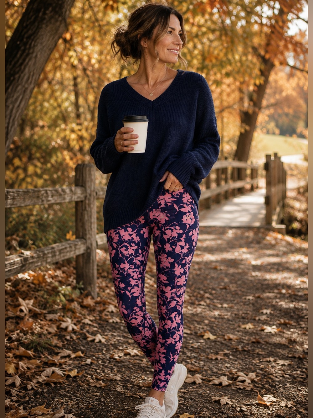 Boden Floral Active Leggings Pink Navy Side Pockets Zip Pocket Yoga US 10 UK 14